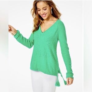 Lilly Pulitzer Women’s Sweater Jody V-Neck Green Tassels Size XXL Summer Spring